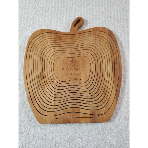 Apple Shaped Collapsible Folding Fruit Storage Basket Wooden Layer Trivet Bowl - Picture 1 of 9